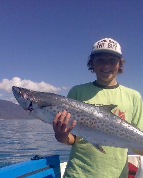 Wayde with his 1st mackeral, caught on a hand reel.
