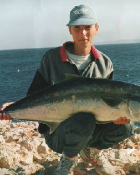 48 pound yellowtail king i caught off steep point