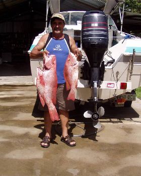my son and me with some nice big mouth reds