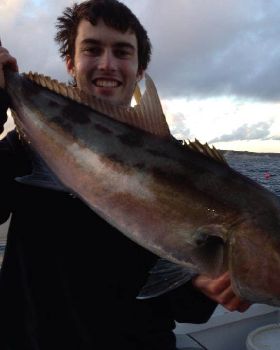 Shallow water Sam using Maria Pink/Glow 60g jig and Yamashita Pink/Glow skirt