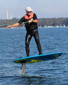 Boat foiling with kite board