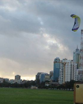 Pillow powered land kiter in the Perth CBD