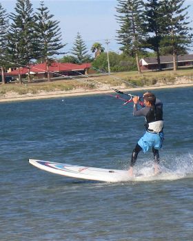 brad riding away from a s-bend on his new board