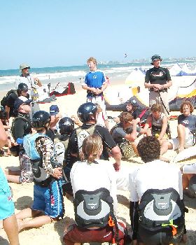 Kiters from all over the world get last minute instructions for the Great Downwinder