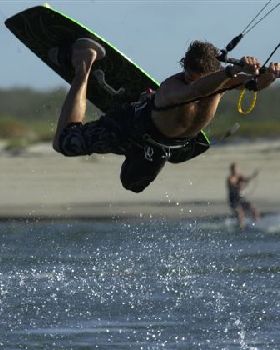 luke.k at the rivermouth caloundra with a Crazy Fly kite board