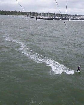 Kitesurfing at Hampton in gusty 25 knots - ktecam shot