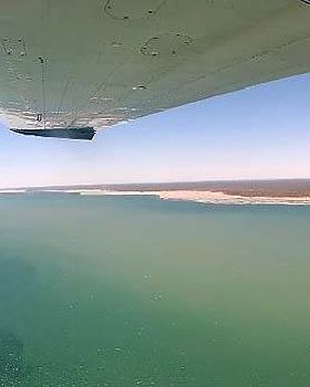 Looking back towards Denham from offshore of Eagle Bluff