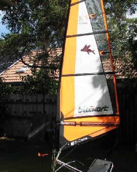 My new 3m Orange sail with 'Flying Fish' emblem