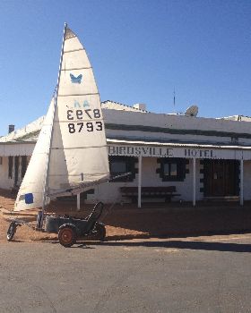 Max's landyacht outside Birdsville Pub