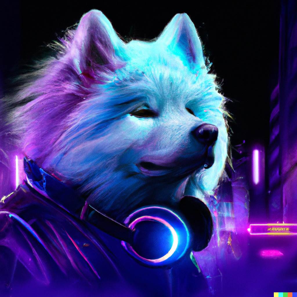 DALL?E 2022-12-15 12.51.45 - samoyed dog cyberpunk, digital art