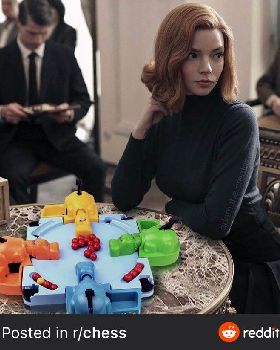 Beth Harmon gambits the orange hippo