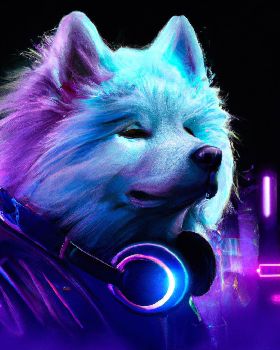 DALL?E 2022-12-15 12.51.45 - samoyed dog cyberpunk, digital art