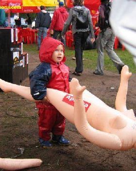 kid with blow up doll