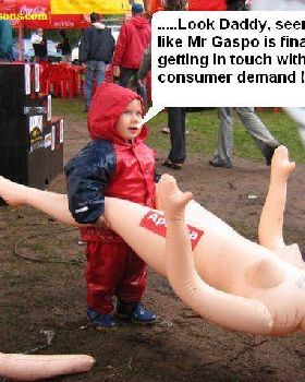 kid with mr gaspo blow up doll