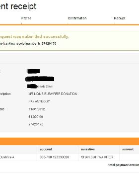MR Lions Bushfire Donation
