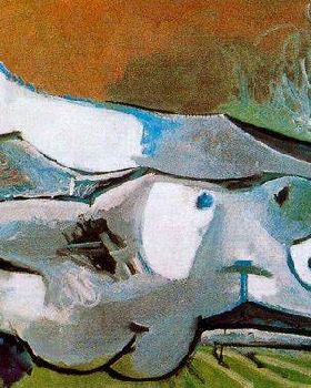 Woman Laid Down Playing with a Cat Pablo Picasso