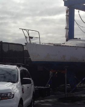 Farr 727 on road trailer
