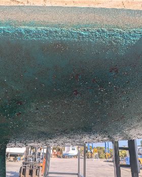 Below waterline before pressure wash