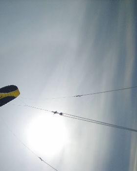 Ozone Frenzy 12m kite, skis, frozen lake, 20kmh wind. Very fast indeed.
