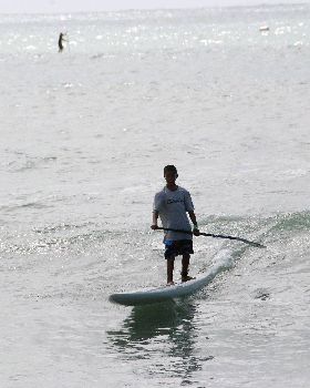 Riggs on his prone paddle board