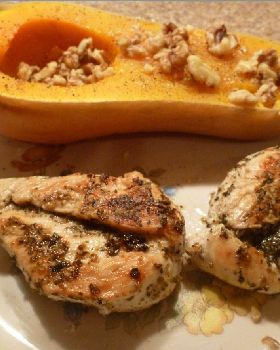 2 Butternut Squash & Pan sauted basil chicken