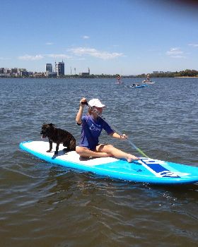 Daughter and dog on a hot day