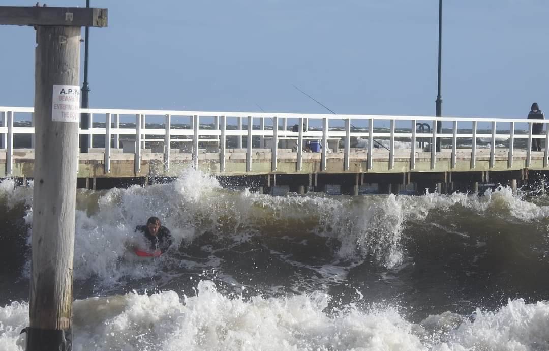 storm waves at Kerferd Road pier in Port Phillip Bay