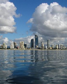 Q1 and Surfers Paradise reflection in the sea