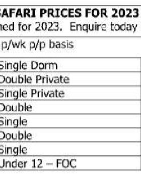 Safari Lodge 2023 prices