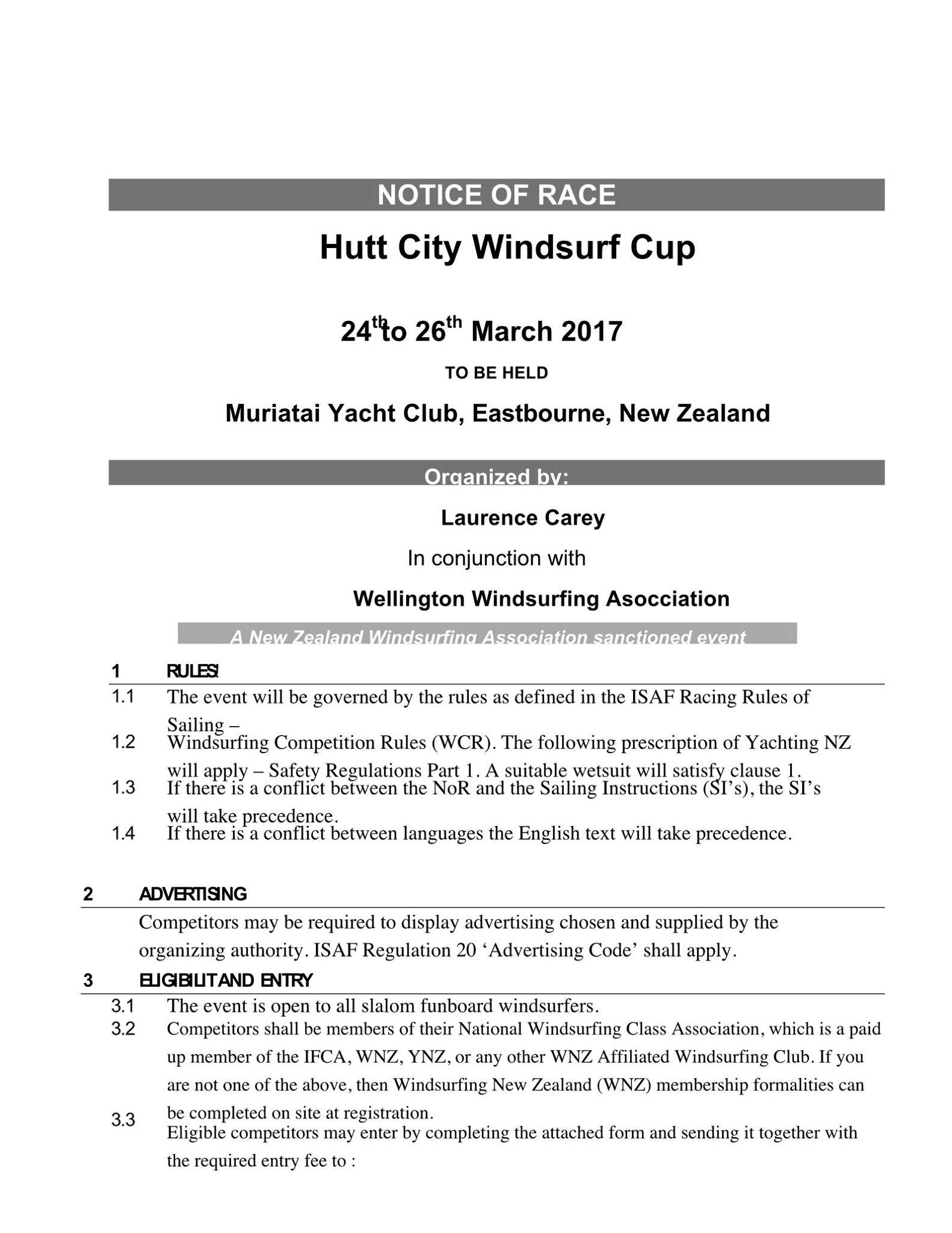 Notice of Race - Hutt City Cup