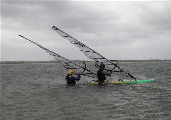 March 06. Craig Hollins and Andrew Daff about to take a 35 knot run on the tandem speed board