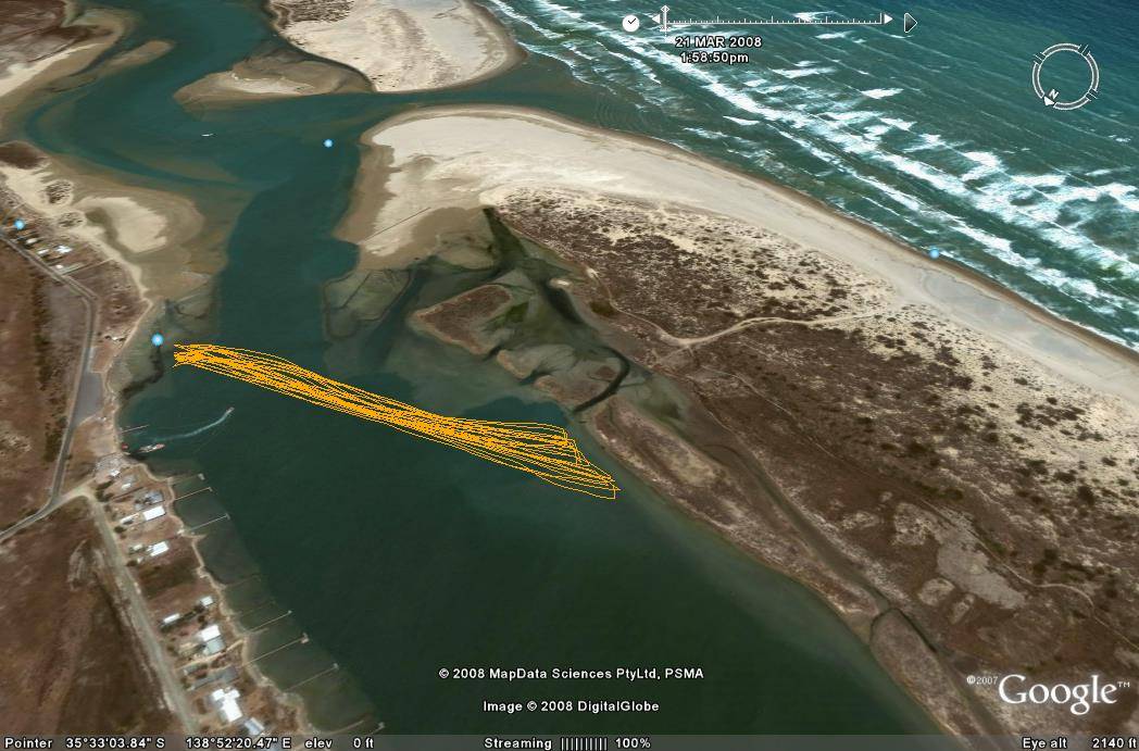 GPS track at the Murray Mouth on the 21st of March, 2008