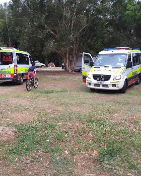 Ambulances at the lake