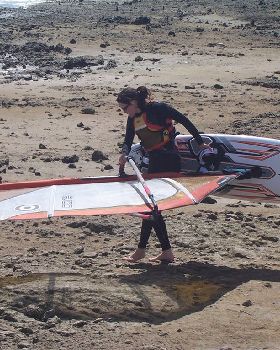 Kym launching at Rankines Landing Goolwa - only place to sail in the lake :(