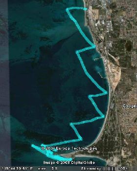 Speed Divas GPS track for downwinder from Woodies to South Beach