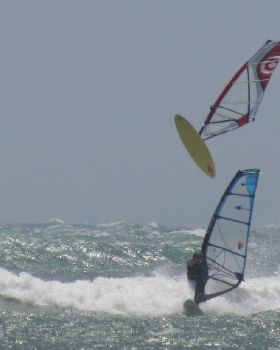 Bailing out of a back loop @ the Gero Windsurfing Festival