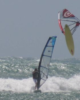 Bailing out of a back loop @ the Gero Windsurfing Festival