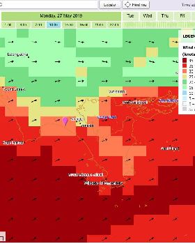 Meteye Sunday morning for Monday