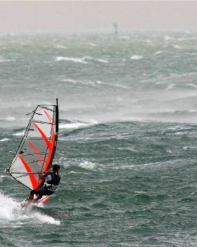 Warrick sailing into a 60 knot+ gust on Port Phillip Bay wed 2nd April  08