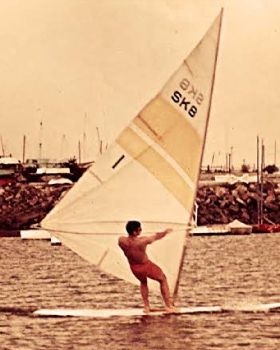 Old school windsurfing Dinosaur racing