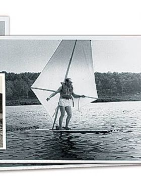Old school windsurfing Dinosaur racing
