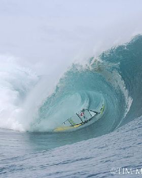 Tackling Teahupoo on a windsurfer