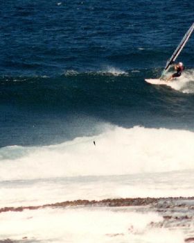 Shane Finigan wave sailing Shark Island late 1990's