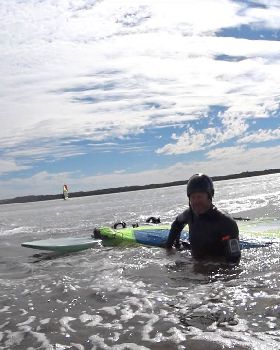 Waist deep in Glassy water with 16 knots of wind.