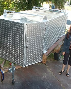 Monica next to the Trailer