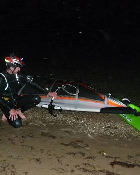 Sandy Point night sailing. Craig and Mat