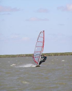 Alex windsurfing at Boggy Lake on the 10th of Feburary