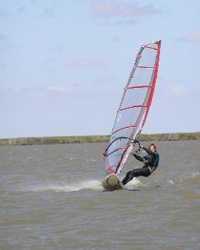 Alex windsurfing at Boggy Lake on the 10th of Feburary