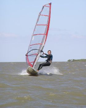 Alex windsurfing at Boggy Lake on the 10th of Feburary