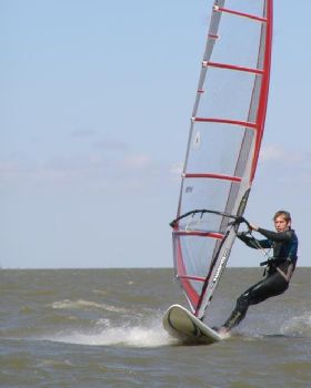 Alex windsurfing at Boggy Lake on the 10th of Feburary